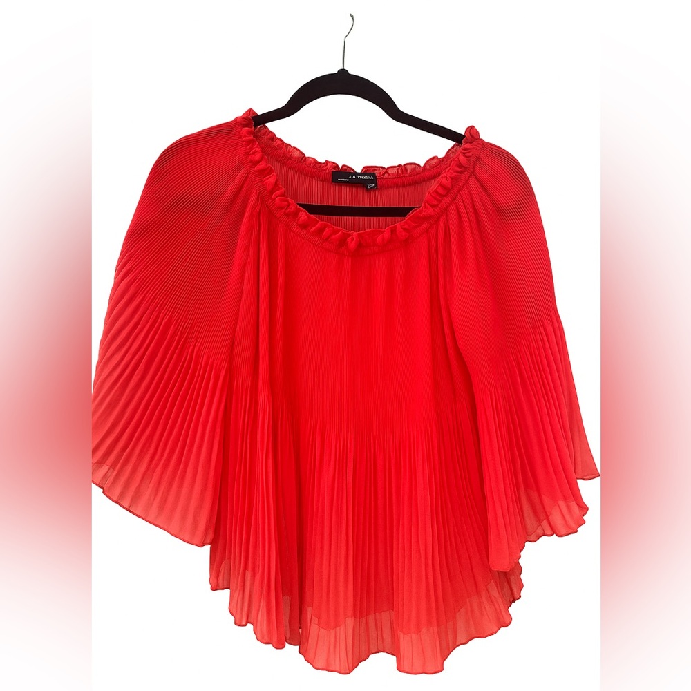 ZARA Woman Red Pleated Off-Shoulder “Flowy” Blouse with 3/4 sleeves Size XS - Picture 3 of 17